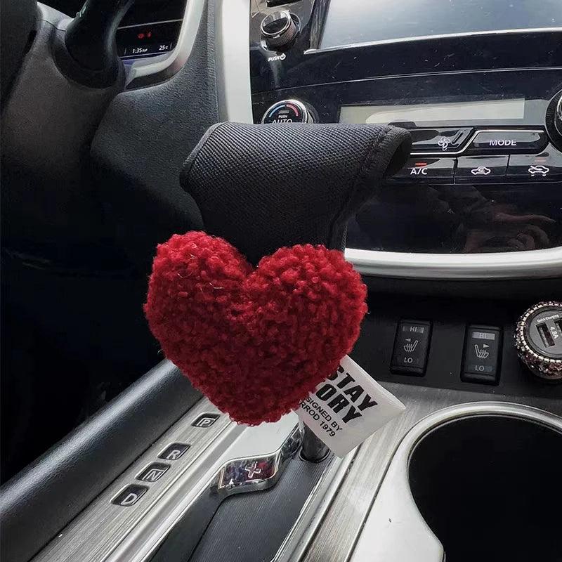 Red Hearts Ice Silk Car Gear Shift Cover & Hand Brake Case Set