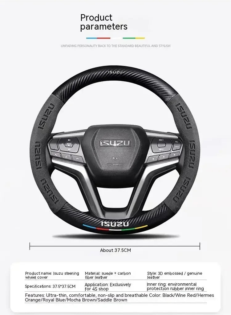 Isuzu Suede Carbon Fiber Steering Wheel Cover - Black