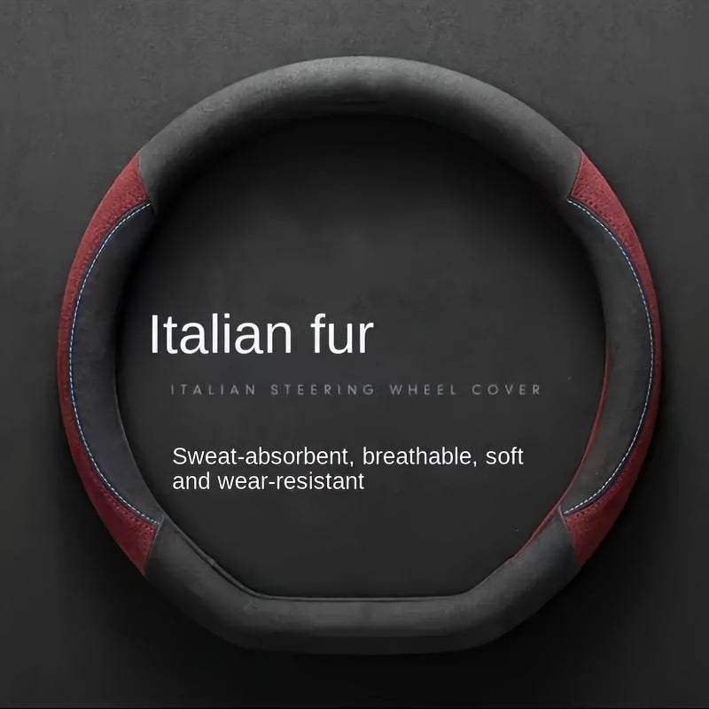 Luxury Faux Fur Steering Wheel Cover (38cm) - Red / Round