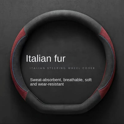 Luxury Faux Fur Steering Wheel Cover (38cm) - Red / Round