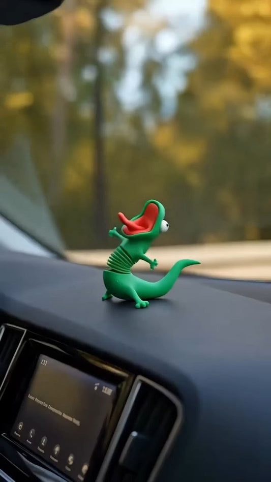 Cute 3D Printed Swinging Head Lizard Car Dashboard Decor
