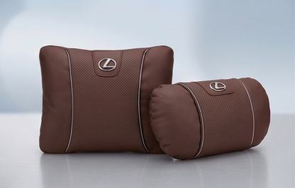 Lexus Car Neck Pillow & Lumbar Support Cushion - Set Brown