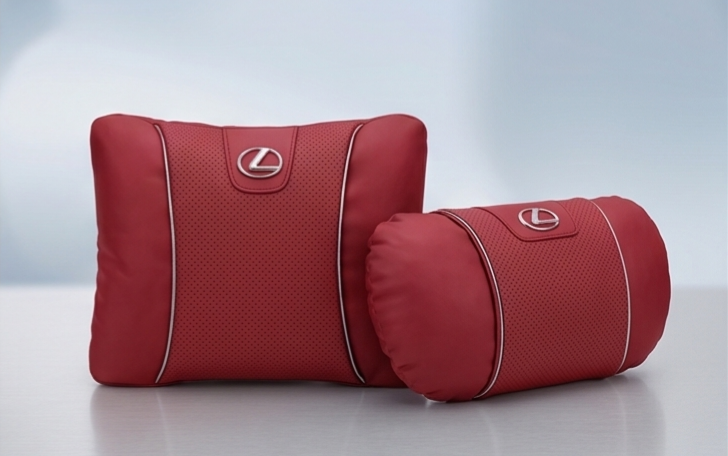 Lexus Car Neck Pillow & Lumbar Support Cushion - Set Red