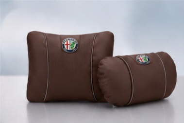 Alfa Romeo Car Neck Pillow & Lumbar Support Cushion - Set Brown