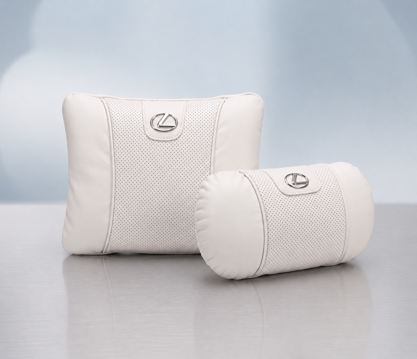Lexus Car Neck Pillow & Lumbar Support Cushion - Set White