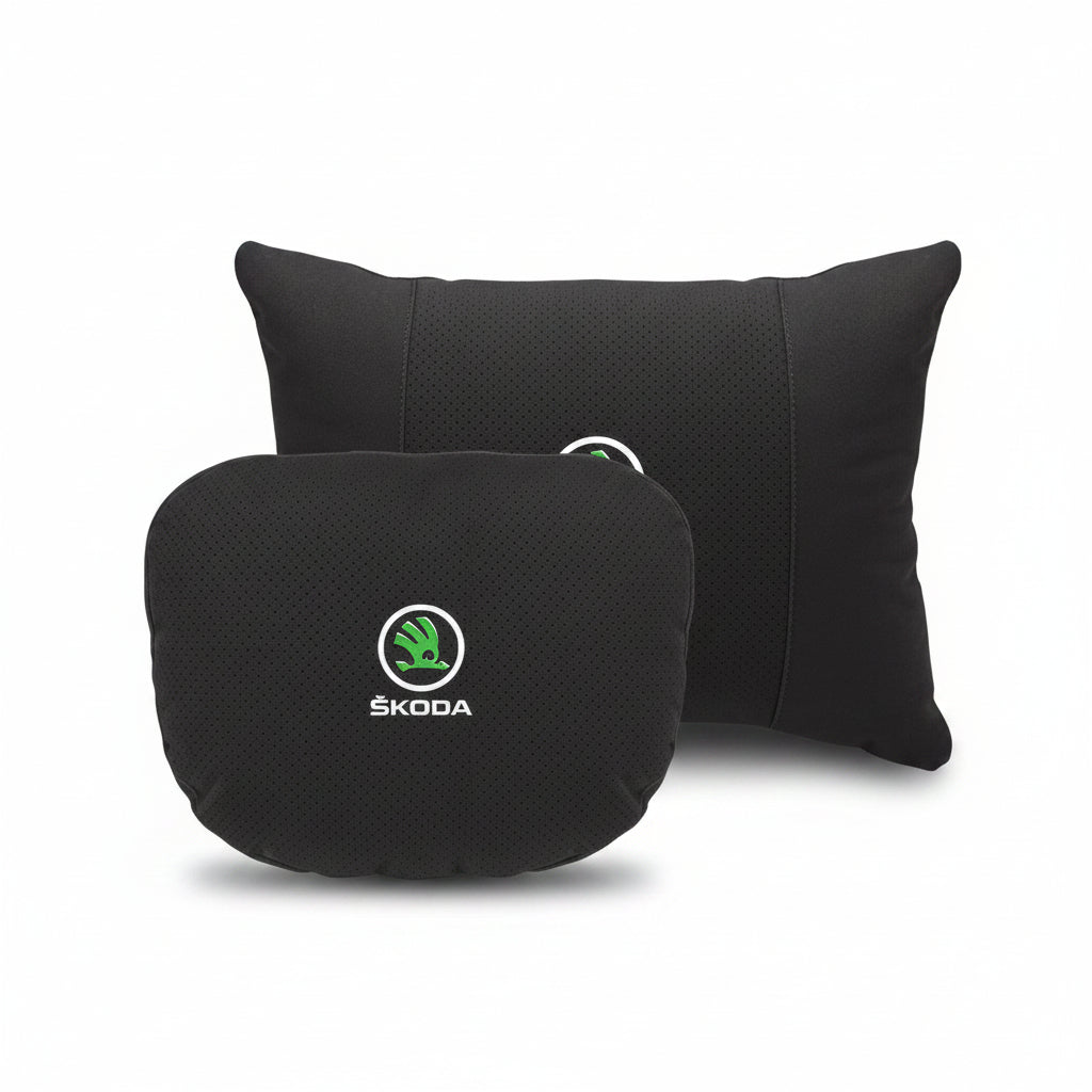 Skoda Car Neck Pillow and Lumbar Support Cushion Set