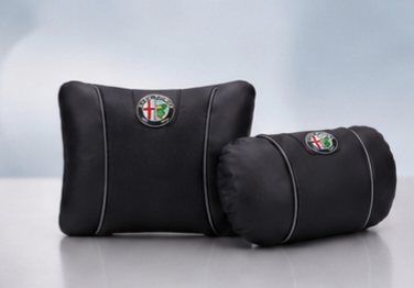 Alfa Romeo Car Neck Pillow & Lumbar Support Cushion - Set Black