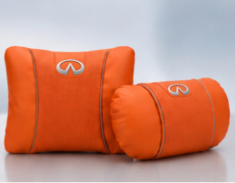 Infiniti Car Neck Pillow & Lumbar Support Cushion - Set Orange