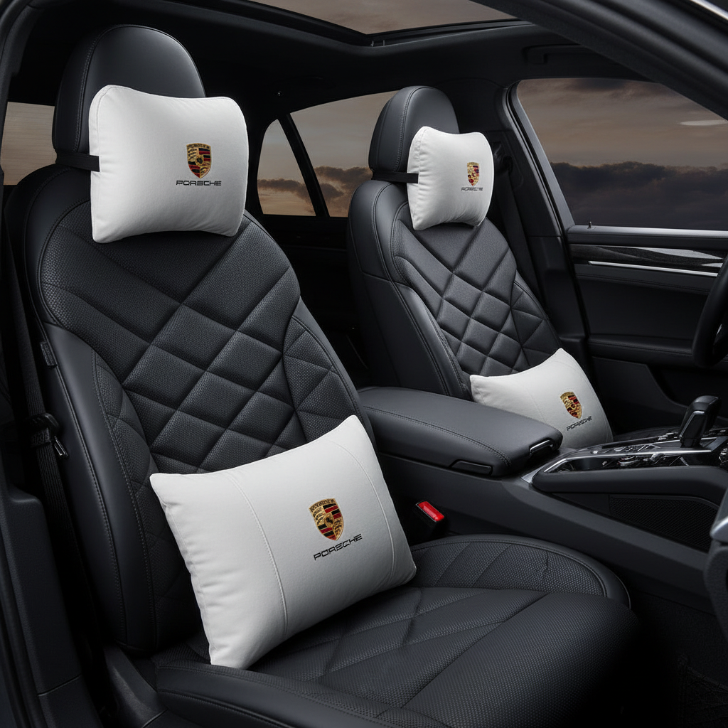 Porsche Neck Pillow and Lumbar Support Cushion Set