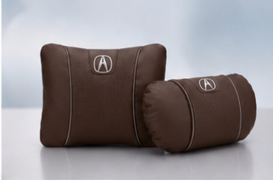 Acura Car Neck Pillow & Lumbar Support Cushion - Set Brown