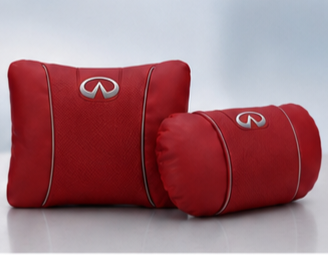 Infiniti Car Neck Pillow & Lumbar Support Cushion - Set Red