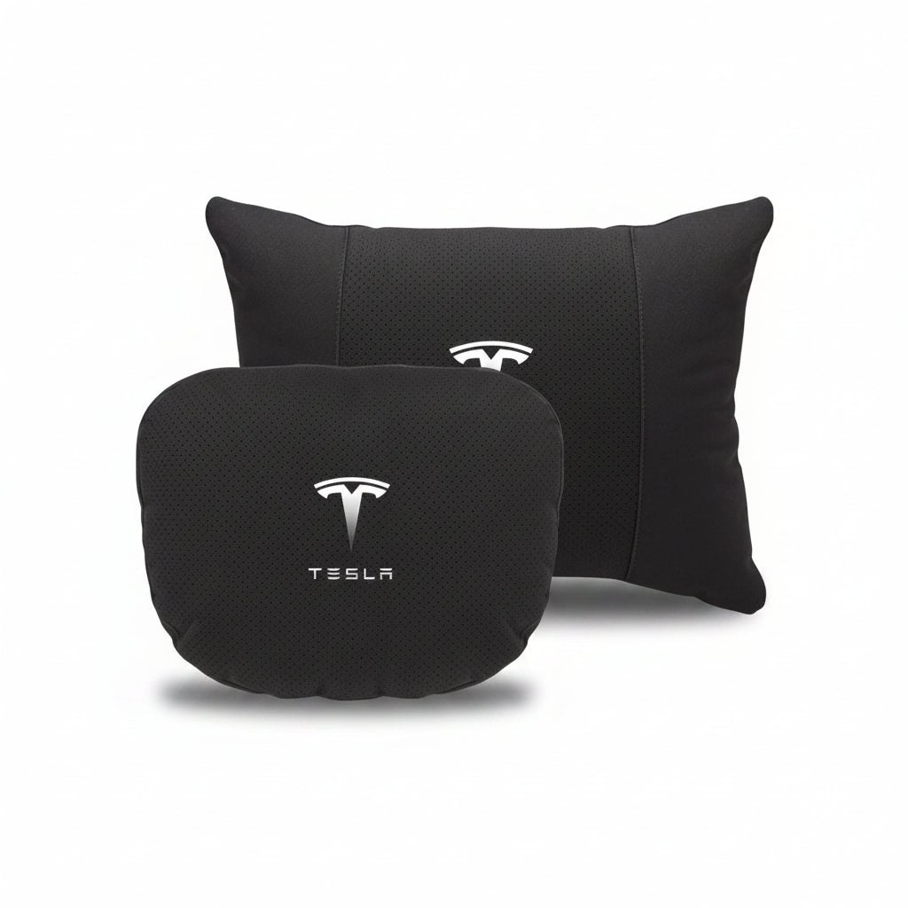 Tesla Car Neck Pillow and Lumbar Support Cushion Set