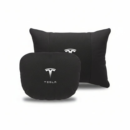 Tesla Car Neck Pillow and Lumbar Support Cushion Set