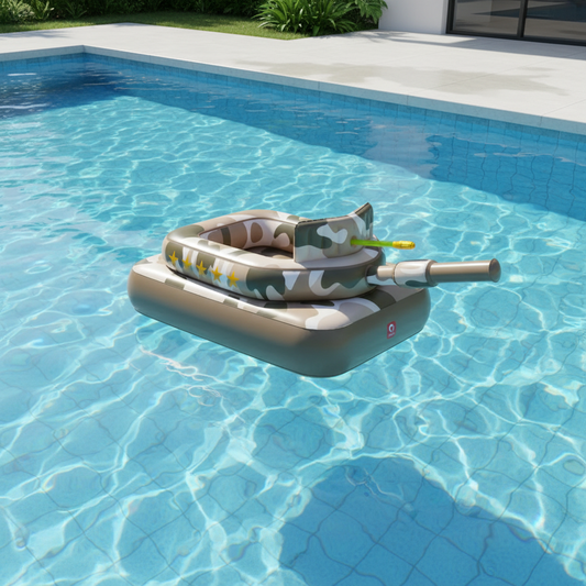 Inflatable Tank Pool Float with Water Cannon, Ride-On Camo Swim Raft
