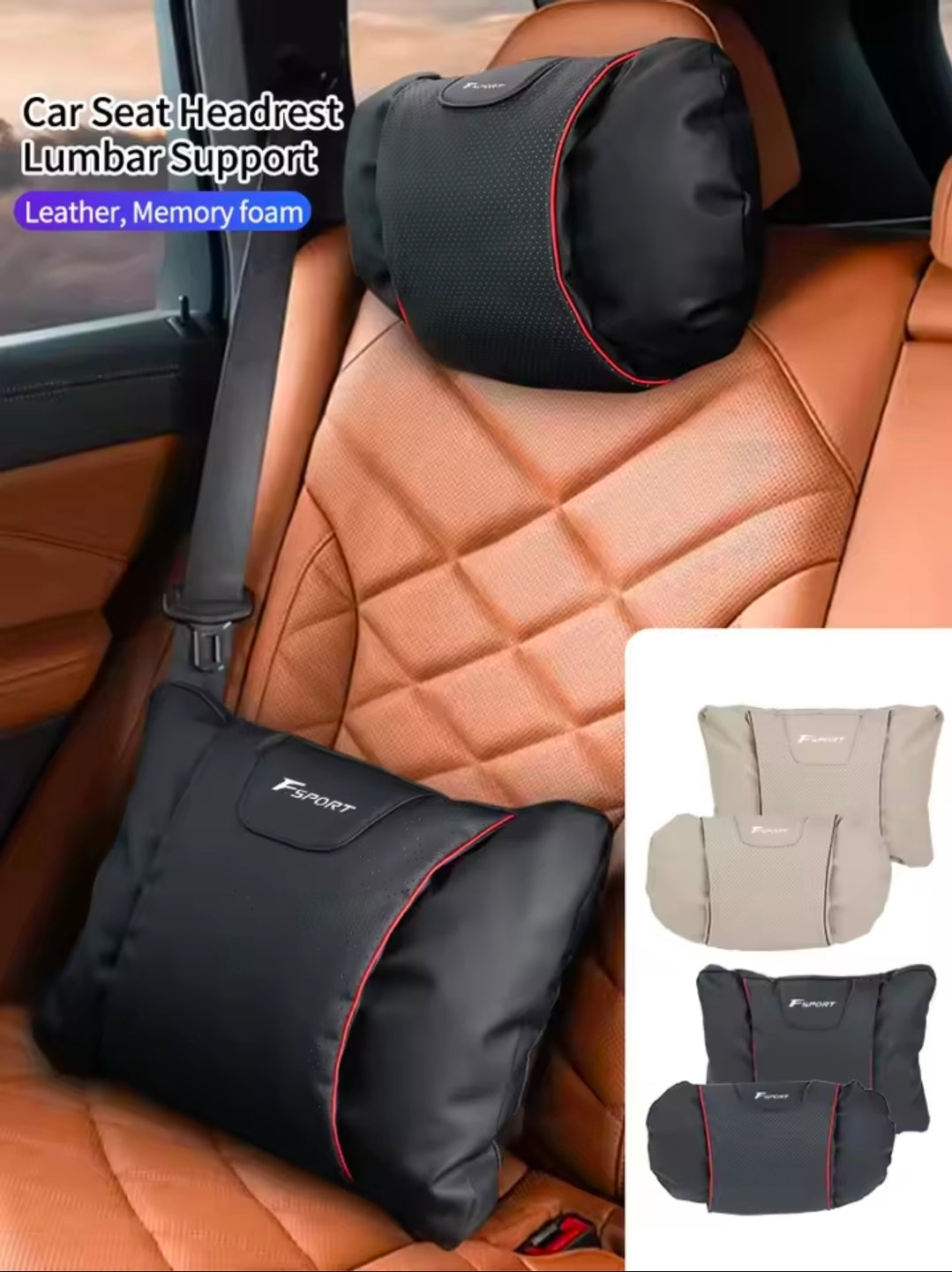 F Sport Car Seat Headrest & Lumbar Support Pillow Set